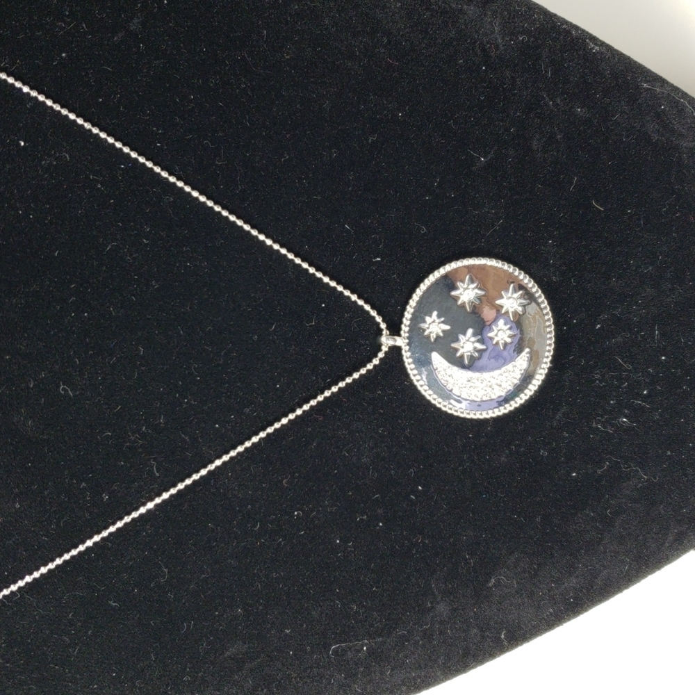 Sterling Silver Moon & Stars Pendant Necklace - Silver